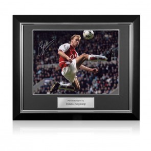 Dennis Bergkamp Signed Arsenal Football Photo: The Statue. Deluxe Frame