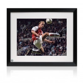 Dennis Bergkamp Signed Arsenal Football Photo: The Statue. Framed