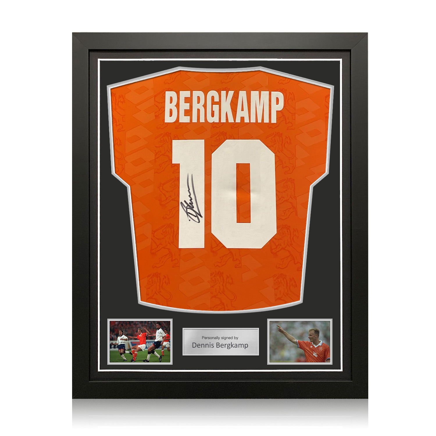 Dennis Bergkamp Signed Original Holland 1994 Home Football Shirt (Original Print). Standard Frame