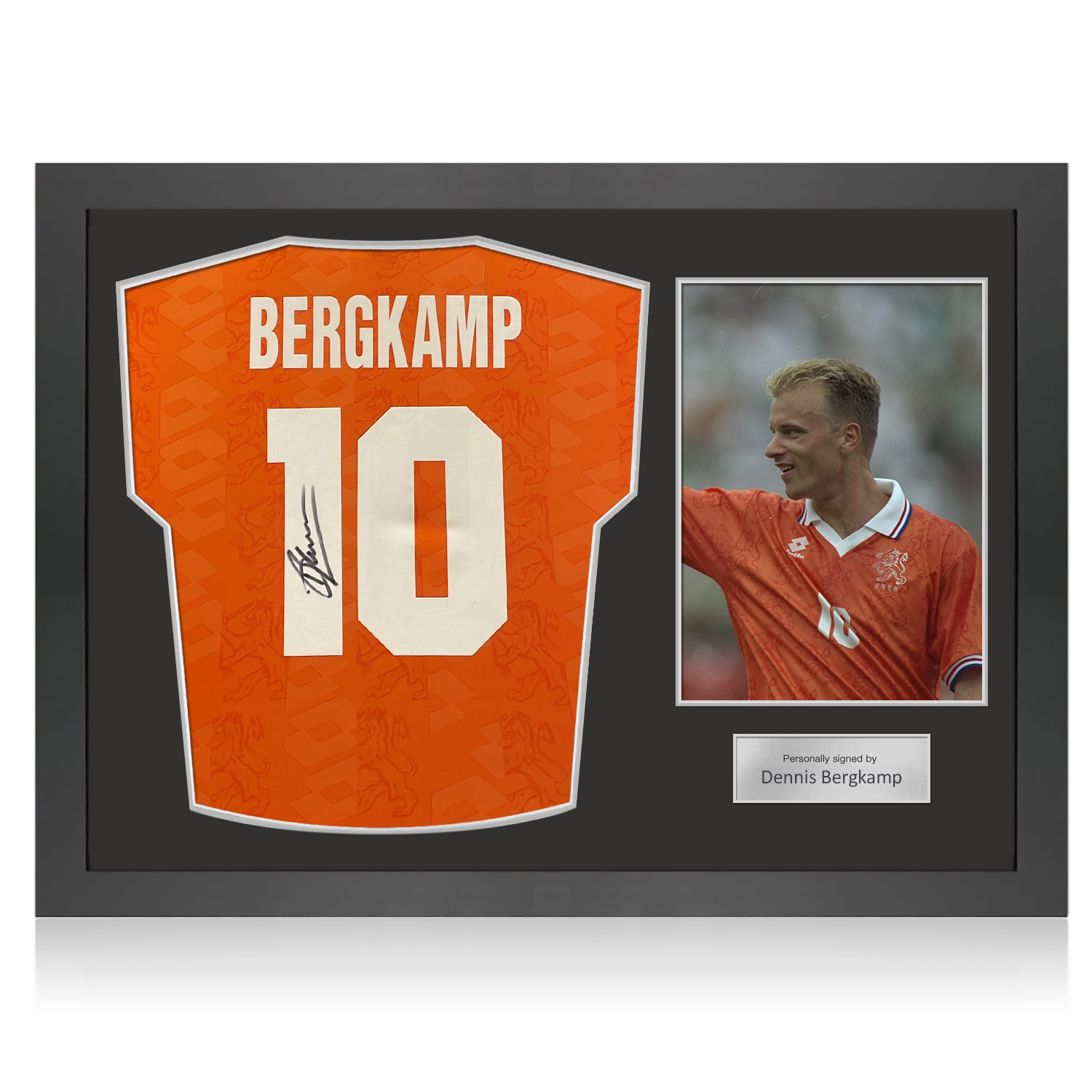 Dennis Bergkamp Signed Original Holland 1994 Home Football Shirt (Original Print). Icon Frame