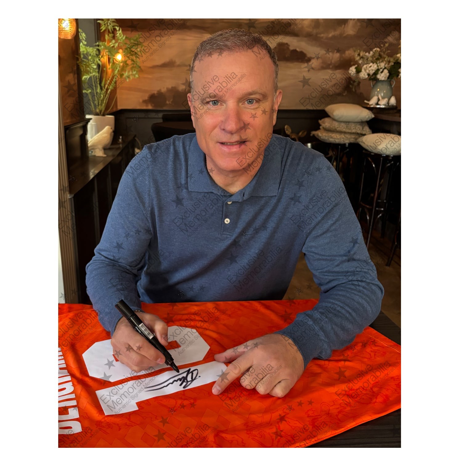 Dennis Bergkamp Signed Original Holland 1994 Home Football Shirt (Original Print). Standard Frame