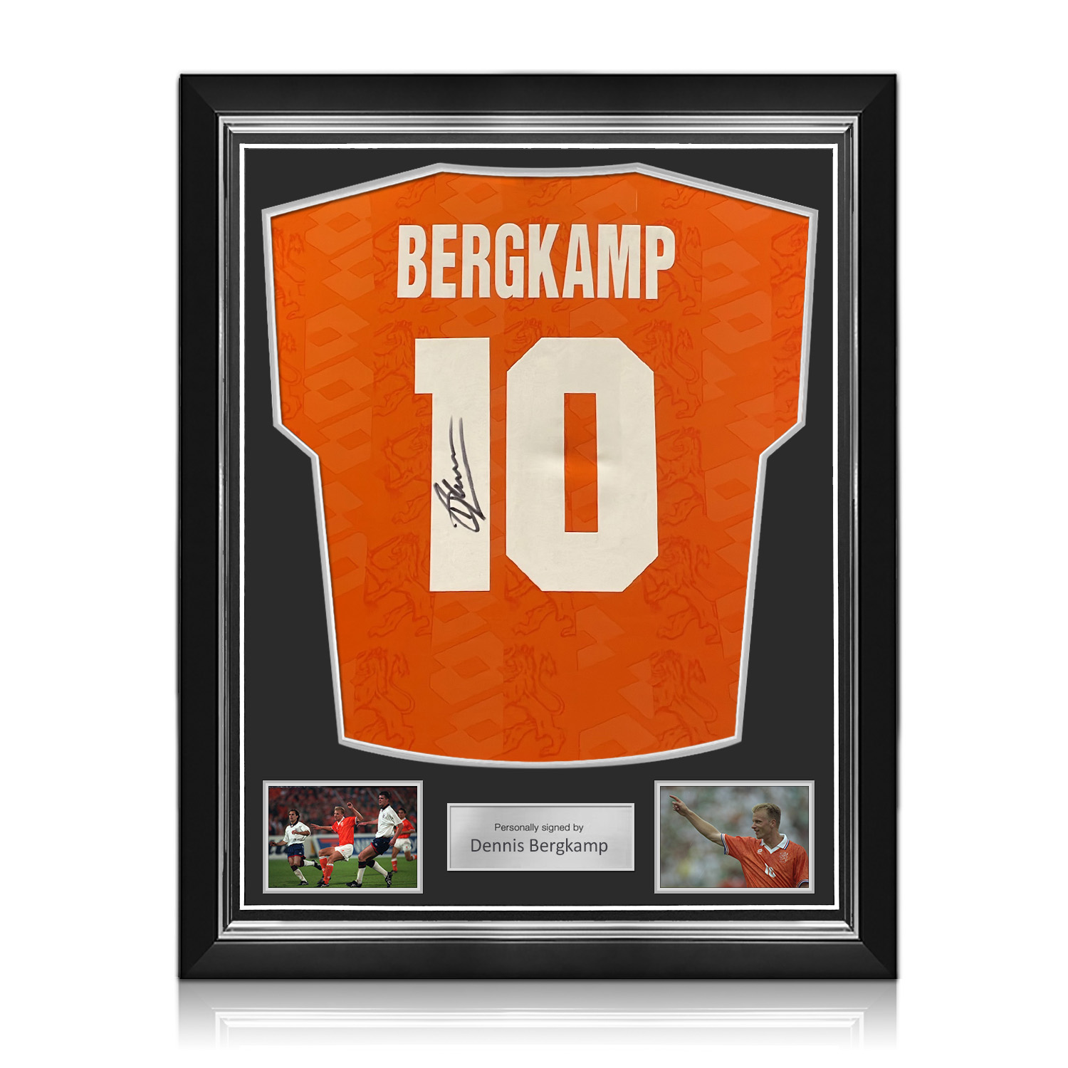 Dennis Bergkamp Signed Original Holland 1994 Home Football Shirt (Original Print). Superior Frame
