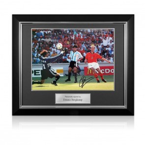Dennis Bergkamp Signed Football Photo: Holland Goal. Deluxe Frame