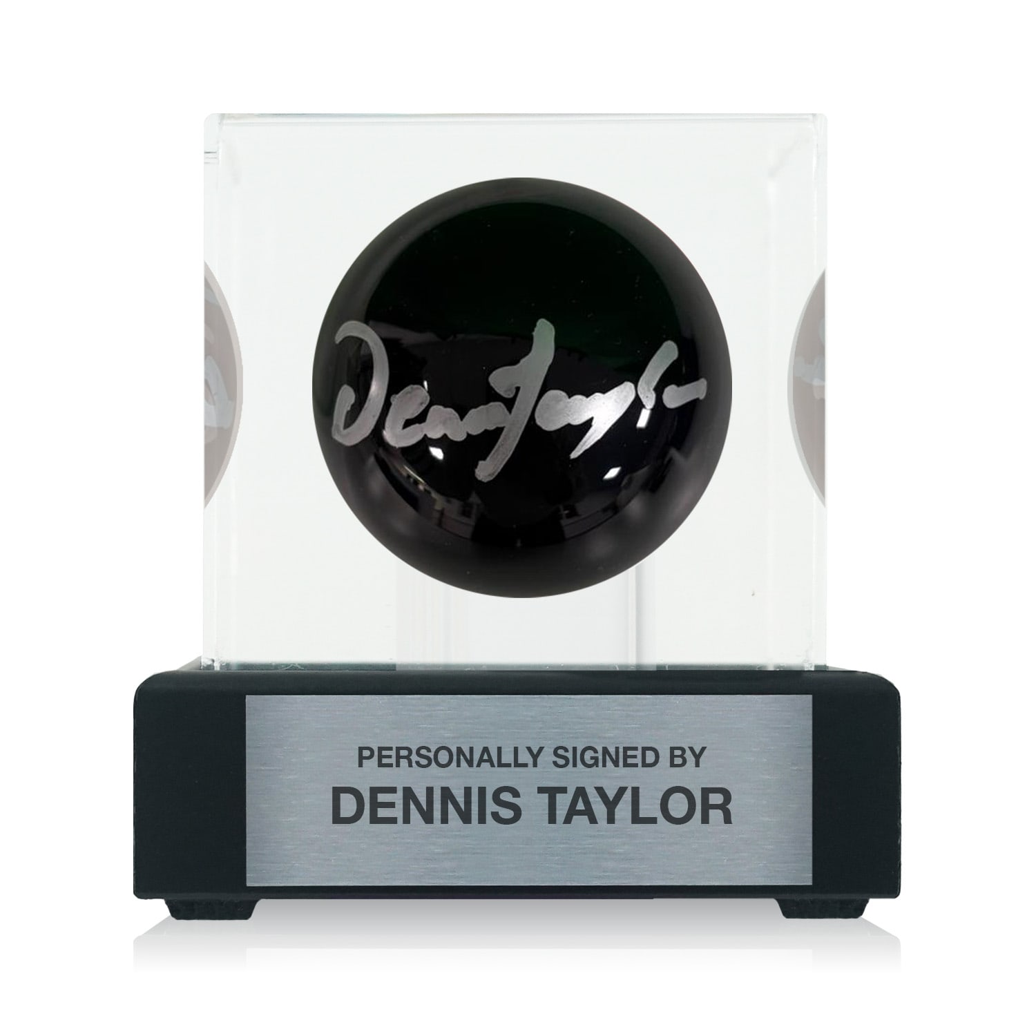 Dennis Taylor Signed Black Snooker Ball. Display Case With Plaque
