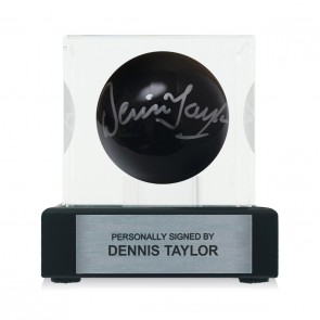 Dennis Taylor Signed Black Snooker Ball. Display Case With Plaque