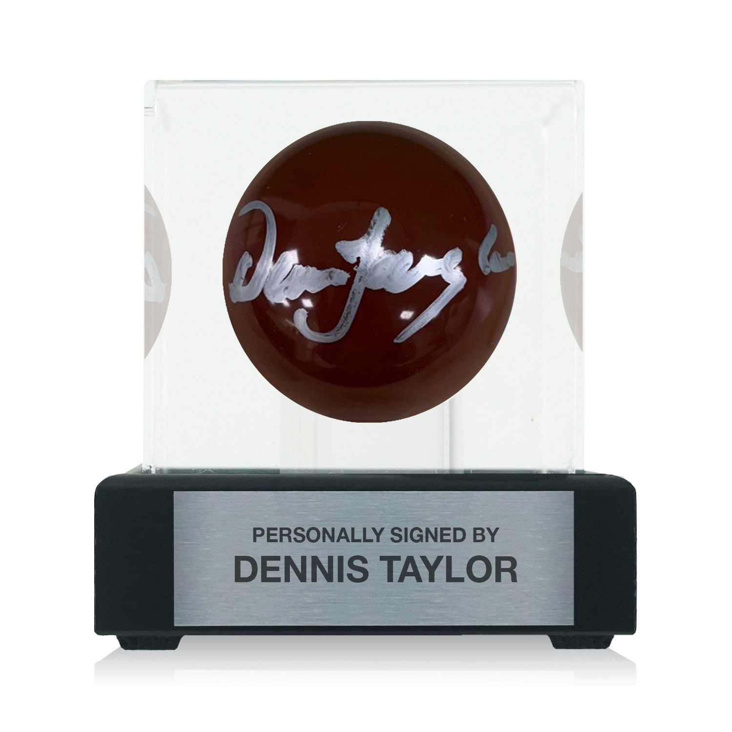 Dennis Taylor Signed Brown Snooker Ball. Display Case With Plaque