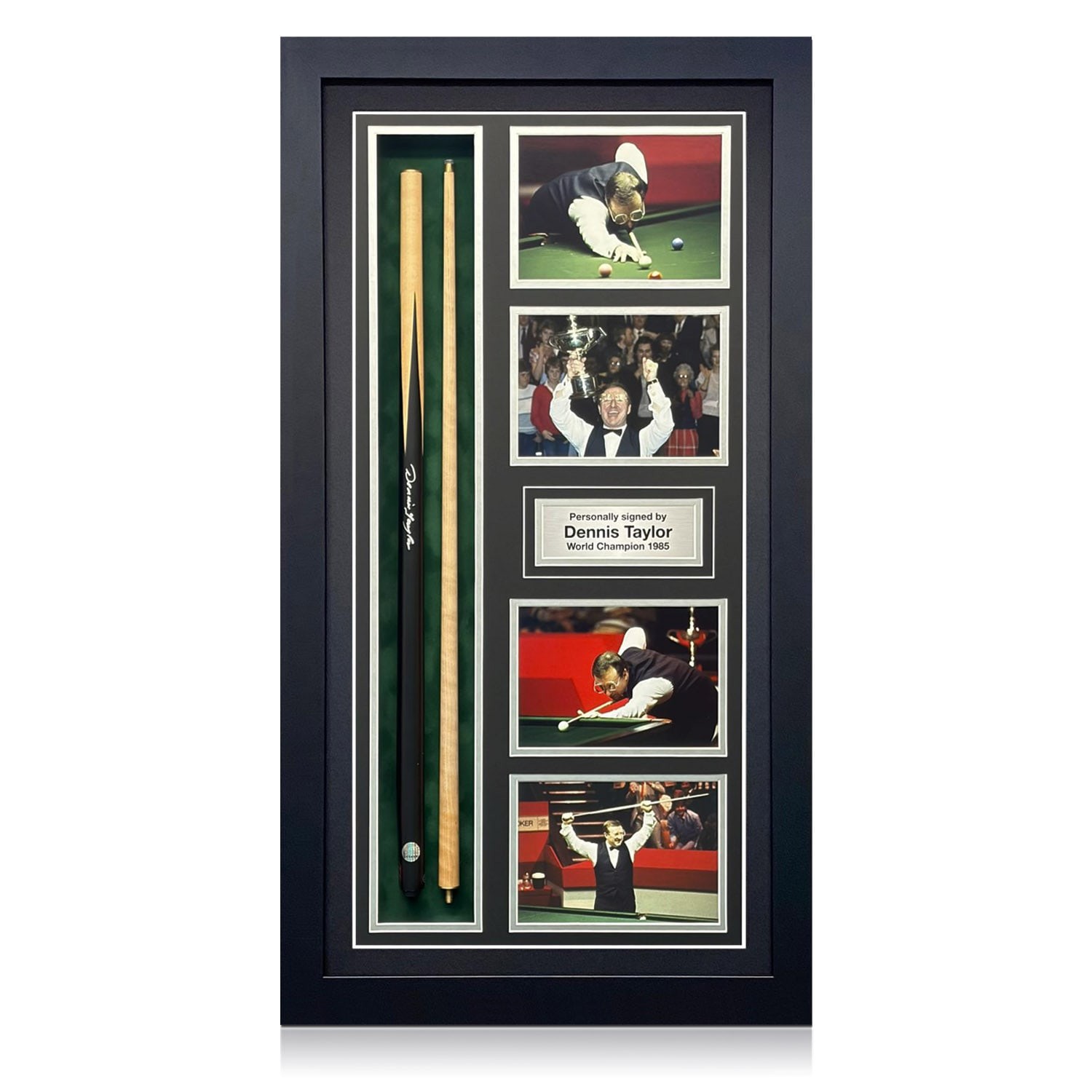 Dennis Taylor Signed Snooker Cue. Framed