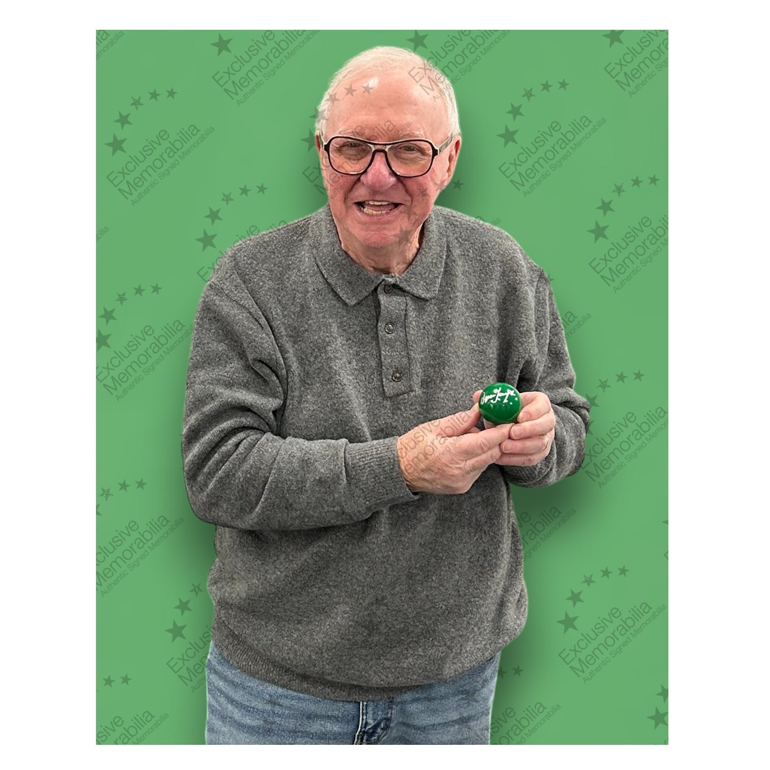 Dennis Taylor Signed Green Snooker Ball. In Display Case