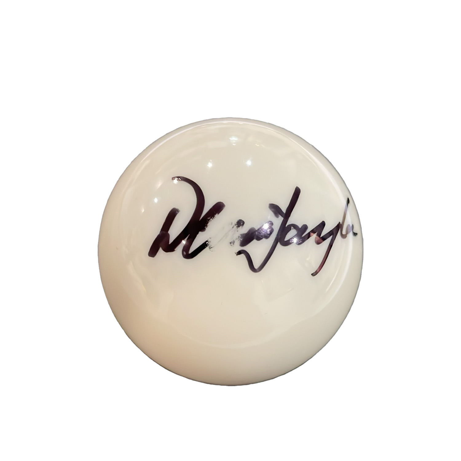 Dennis Taylor Signed White Snooker Ball. Damaged A