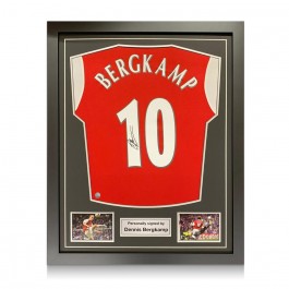 Dennis Bergkamp Signed Arsenal Shirt. Framed