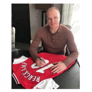 Dennis Bergkamp Signed Arsenal Shirt. Deluxe Frame