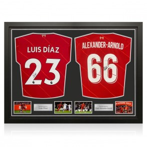 Luis Diaz And Trent Alexander-Arnold Signed Liverpool 2021-22 Football Shirts. Dual Frame