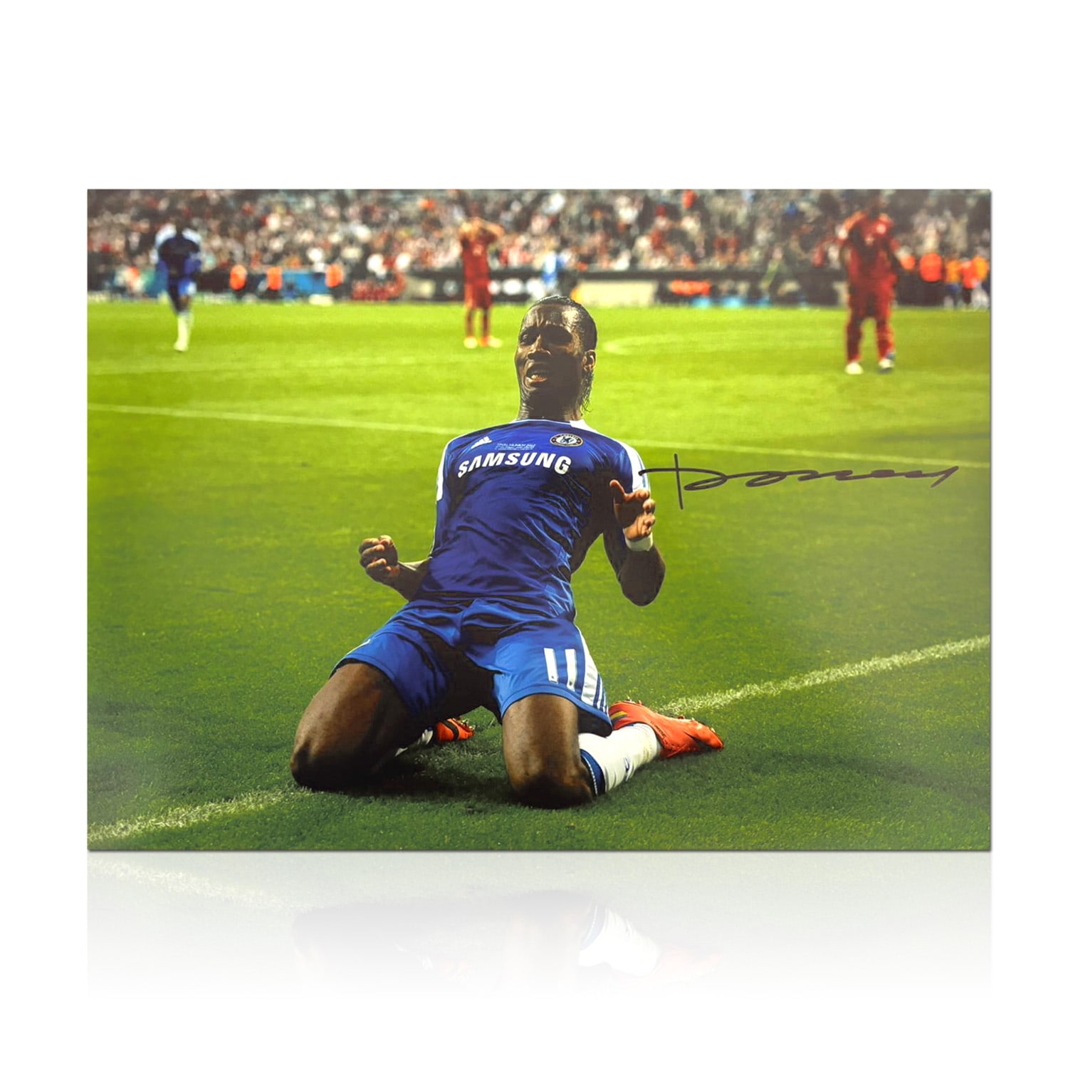 Didier Drogba Signed Chelsea Football Photo: Knee Slide Celebration