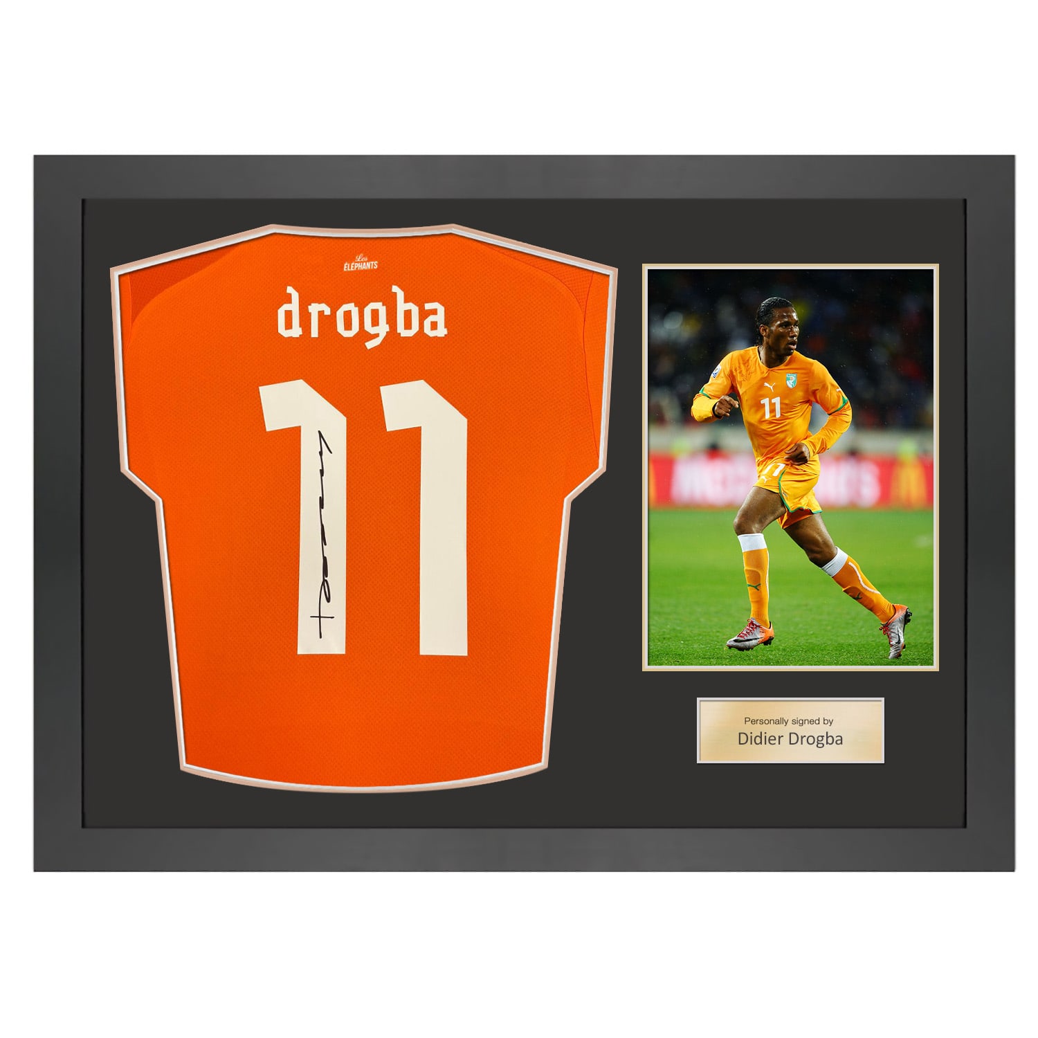 Didier Drogba Signed Ivory Coast 2023 Football Shirt. Icon Frame