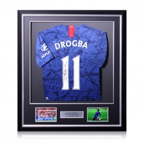 Didier Drogba Signed Chelsea 2019-20 Shirt. Deluxe Frame