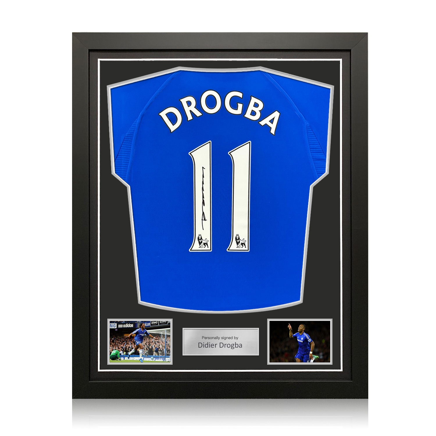 Didier Drogba Signed Chelsea 2000 Home Football Shirt. Standard Frame