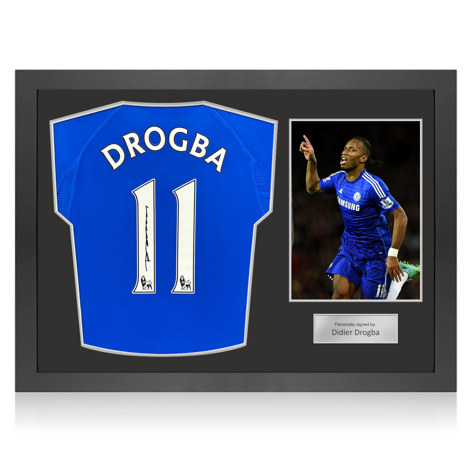 Didier Drogba Signed Chelsea 2000 Home Football Shirt. Icon Frame