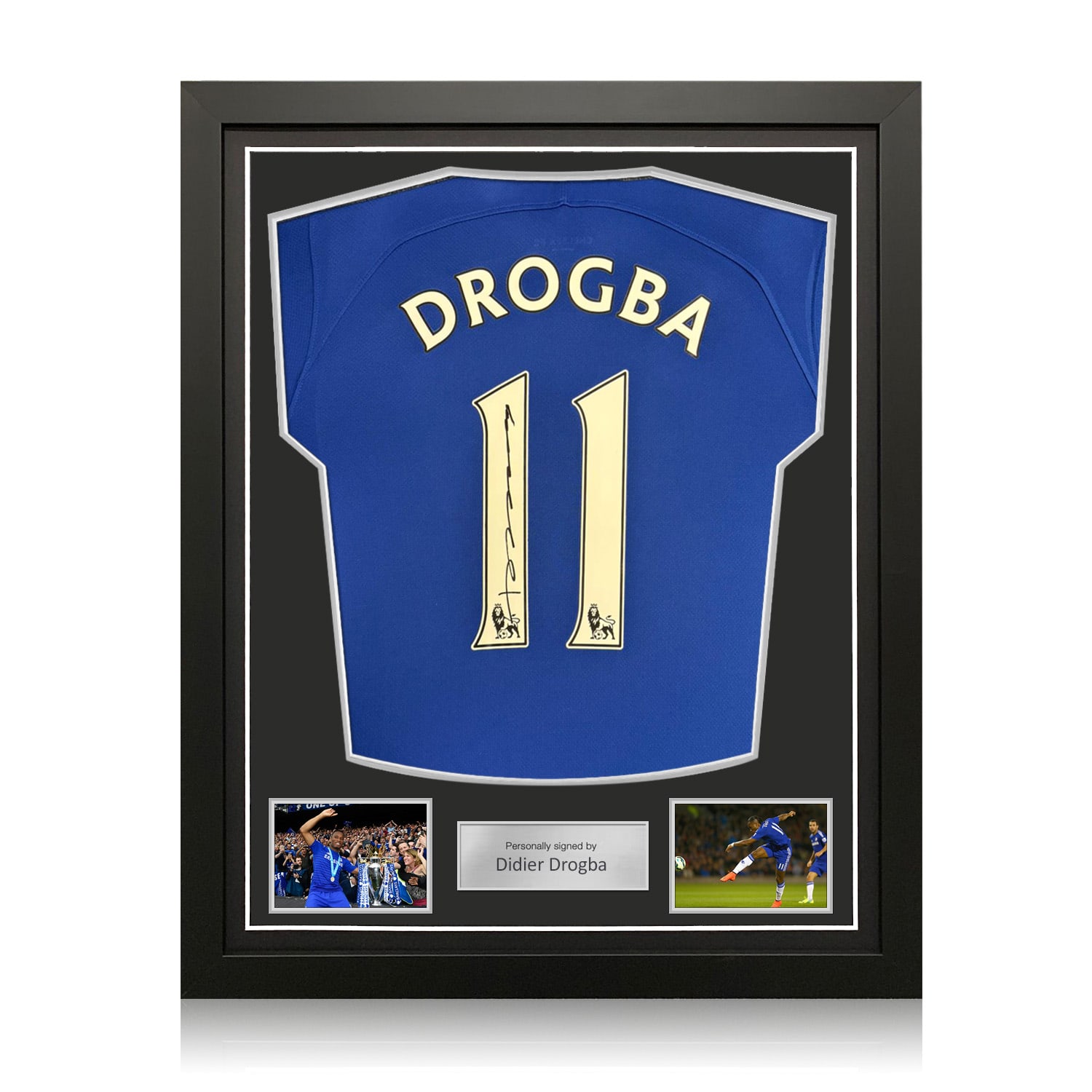 Didier Drogba Signed Chelsea 2022-23 Football Shirt. Standard Frame