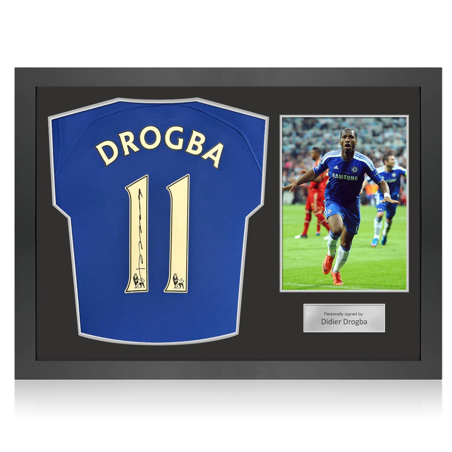 Didier Drogba Signed Chelsea 2022-23 Football Shirt. Icon Frame