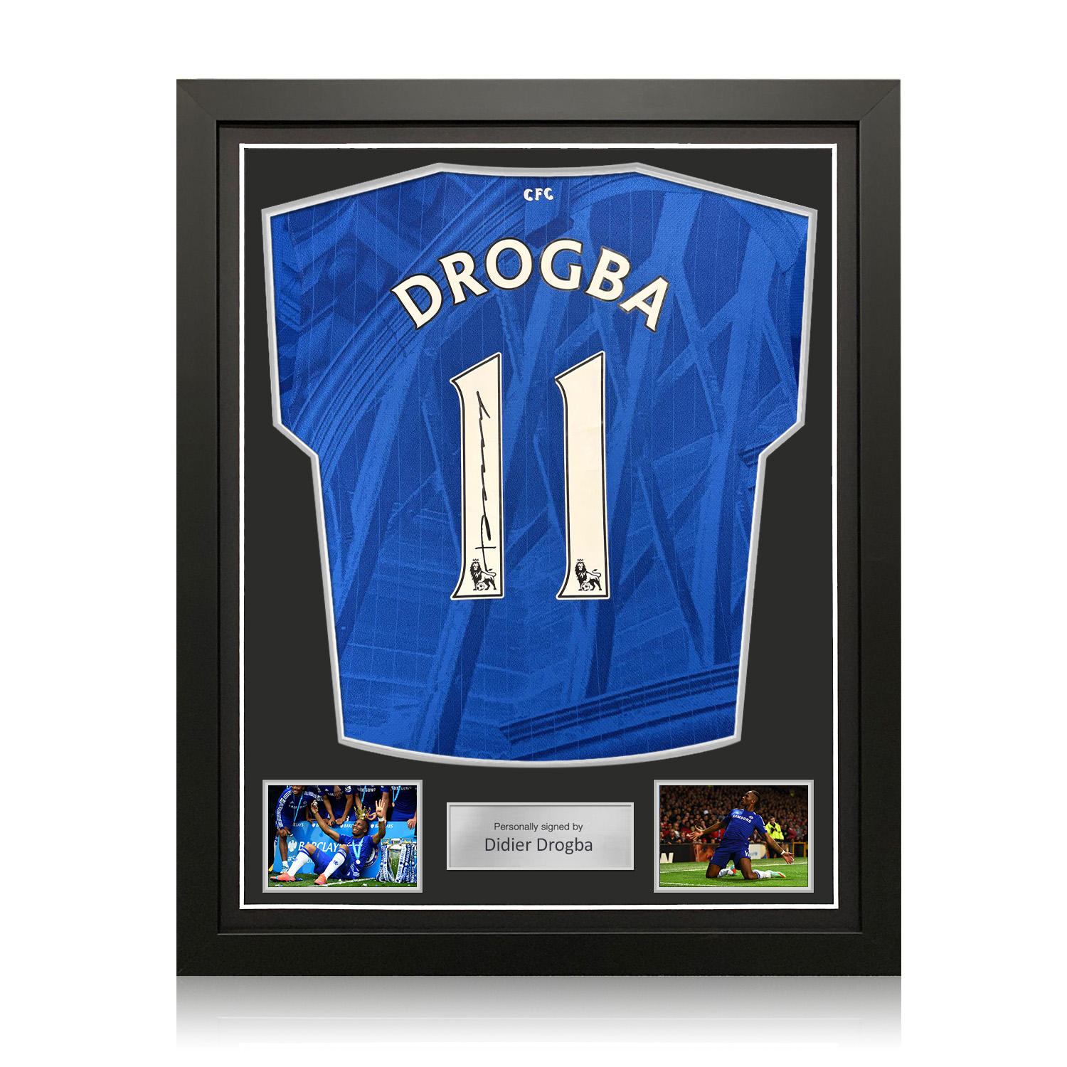 Didier Drogba Signed Chelsea 2025-26 Home Football Shirt. Standard Frame