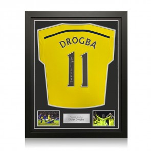 Didier Drogba Signed Original Chelsea 2014-15 Away Football Shirt. Standard Frame