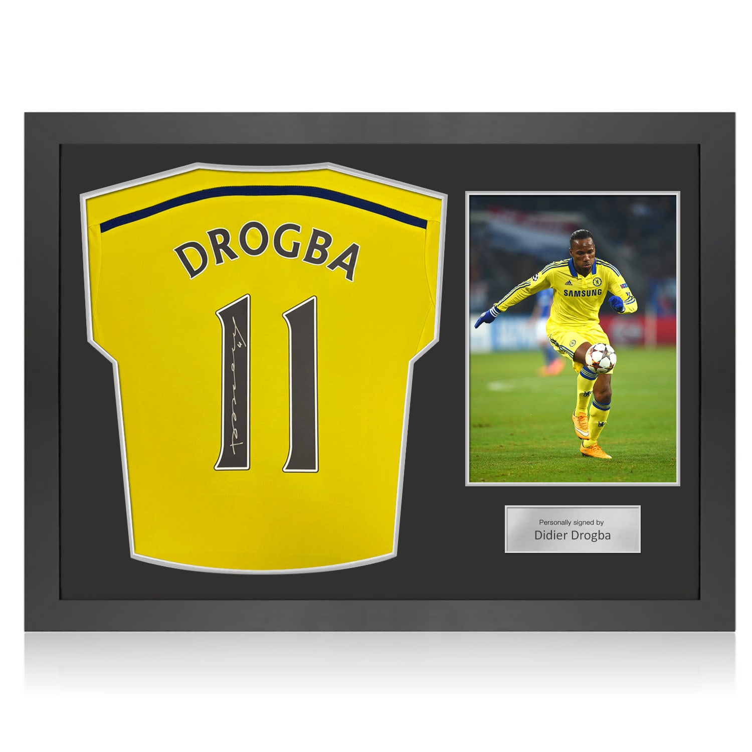 Didier Drogba Signed Original Chelsea 2014-15 Away Football Shirt. Icon Frame
