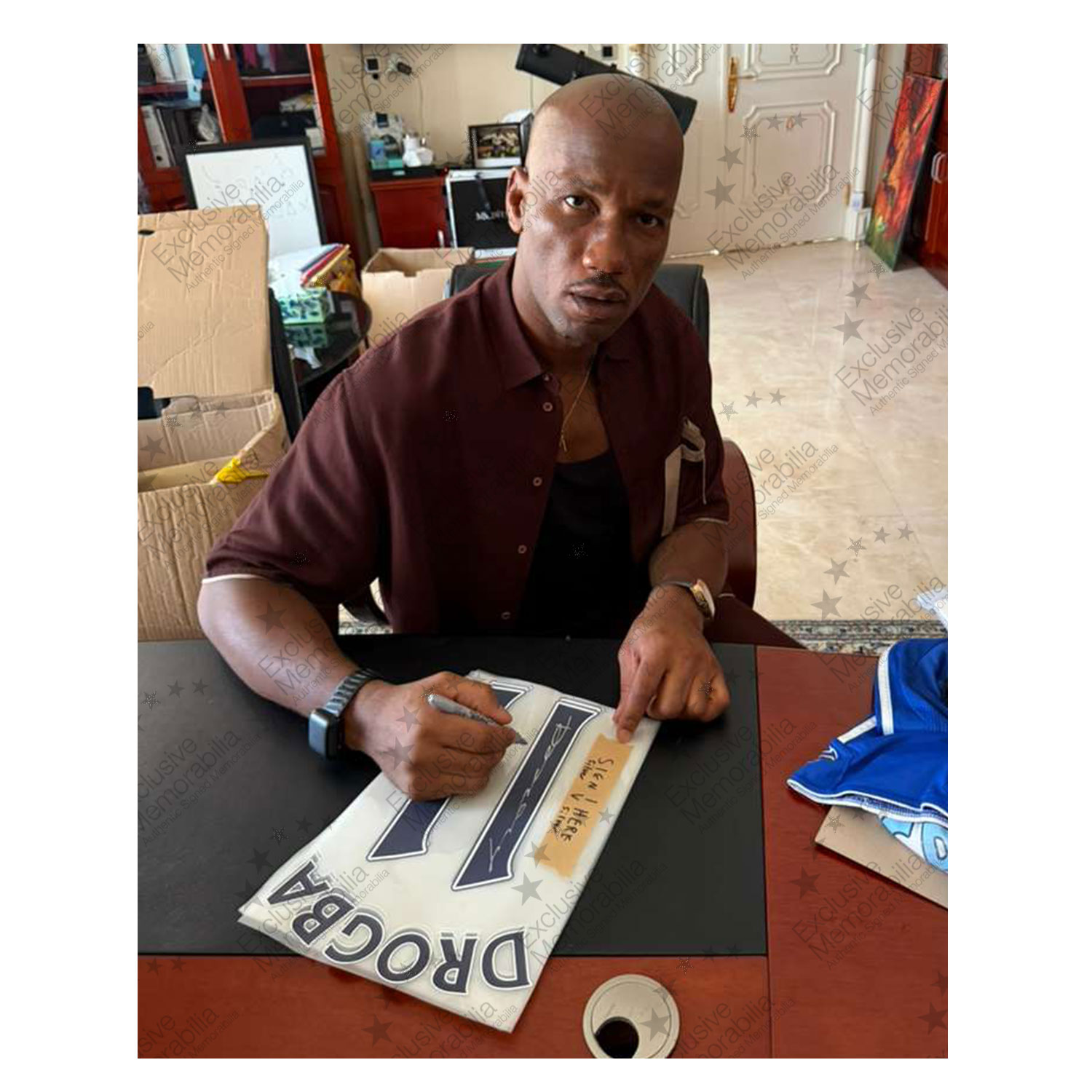 Didier Drogba Signed Original Chelsea 2014-15 Away Football Shirt. Standard Frame