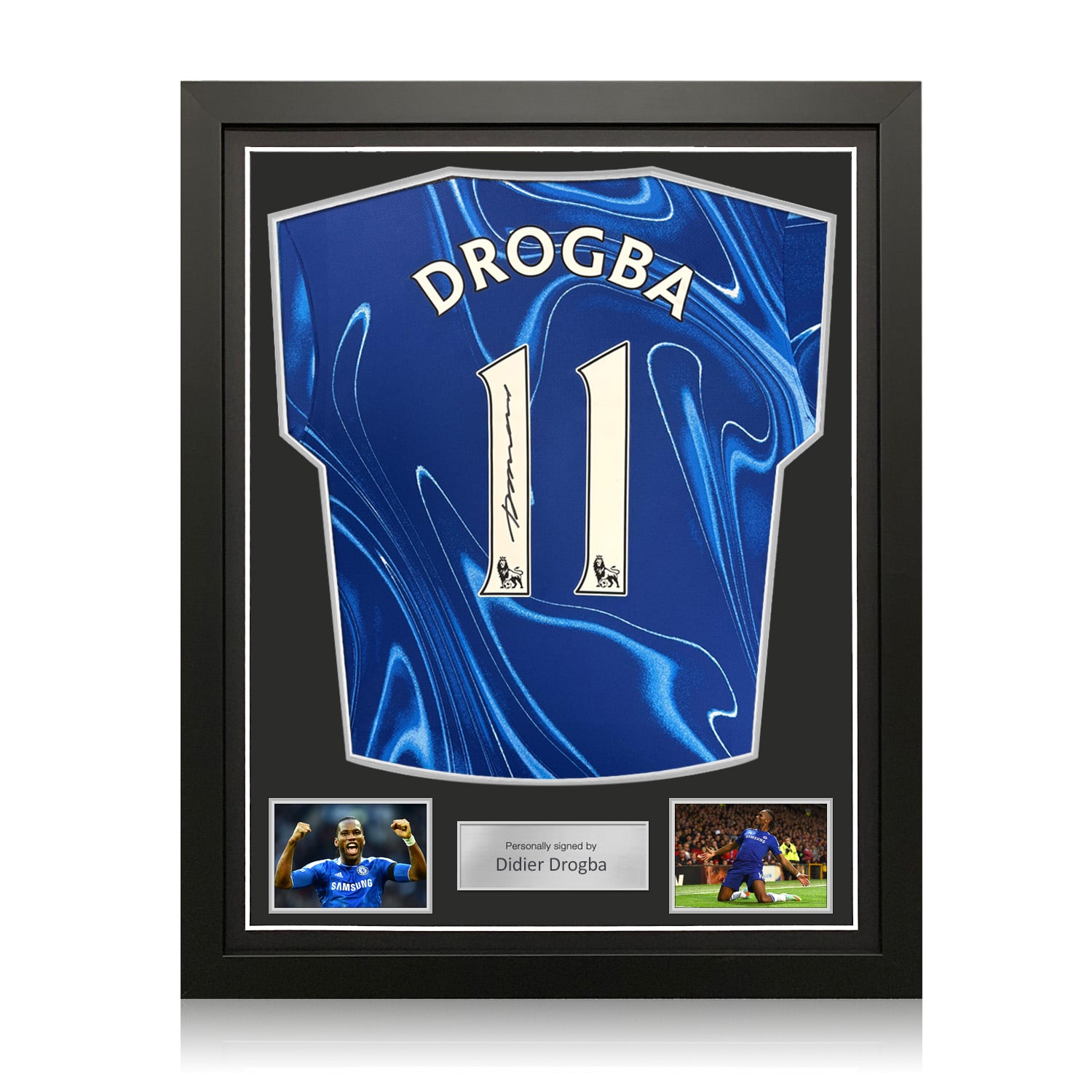 Didier Drogba Signed Chelsea 2024-25 Football Shirt. Standard Frame