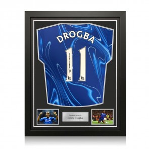 Didier Drogba Signed Chelsea 2024-25 Football Shirt. Standard Frame