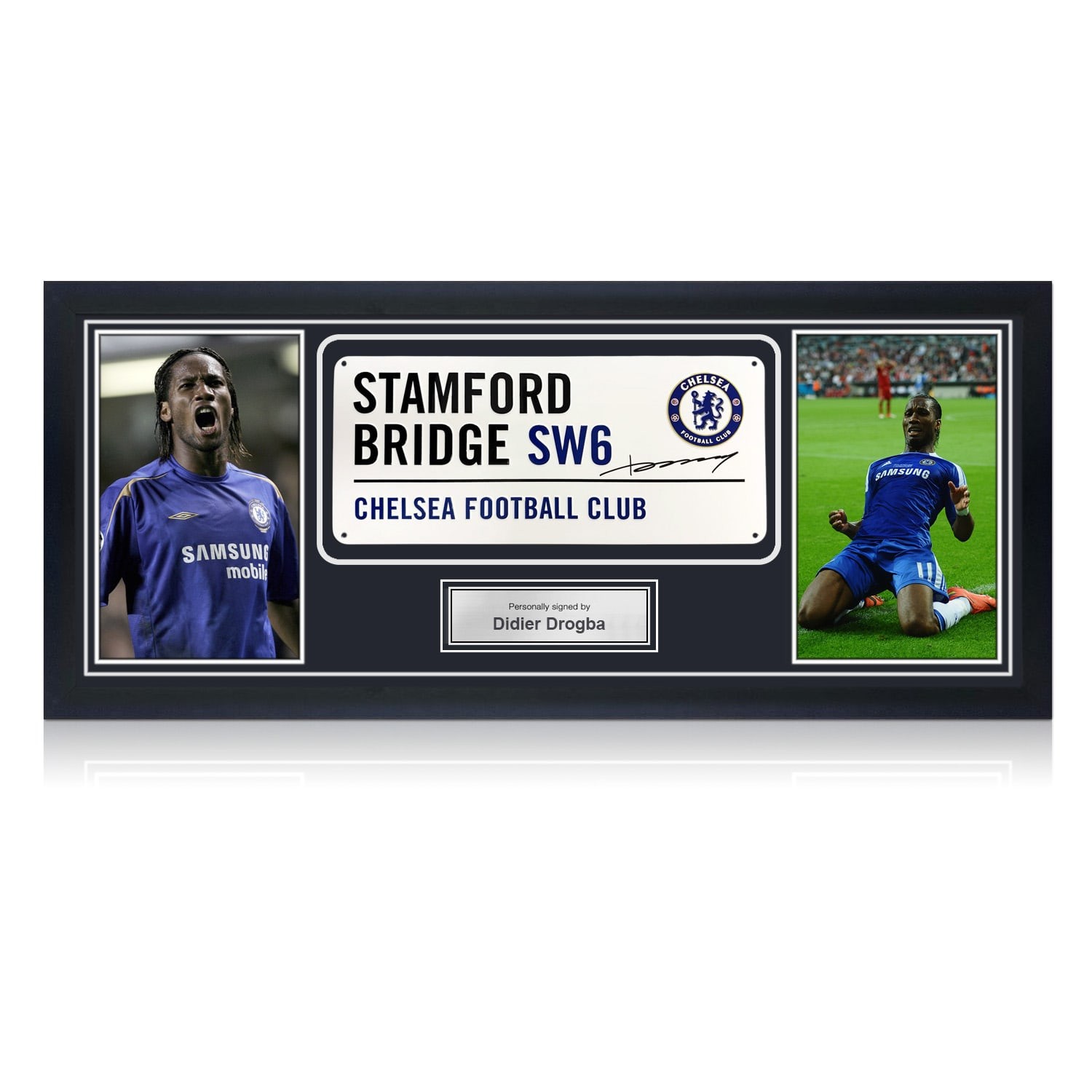 Didier Drogba Signed Chelsea Street Sign. Framed