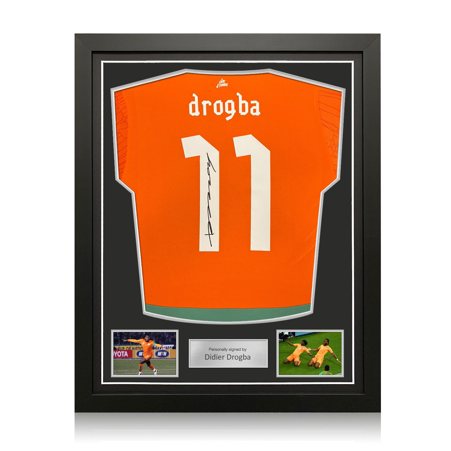 Didier Drogba Signed Ivory Coast 2024-25 Football Shirt. Standard Frame