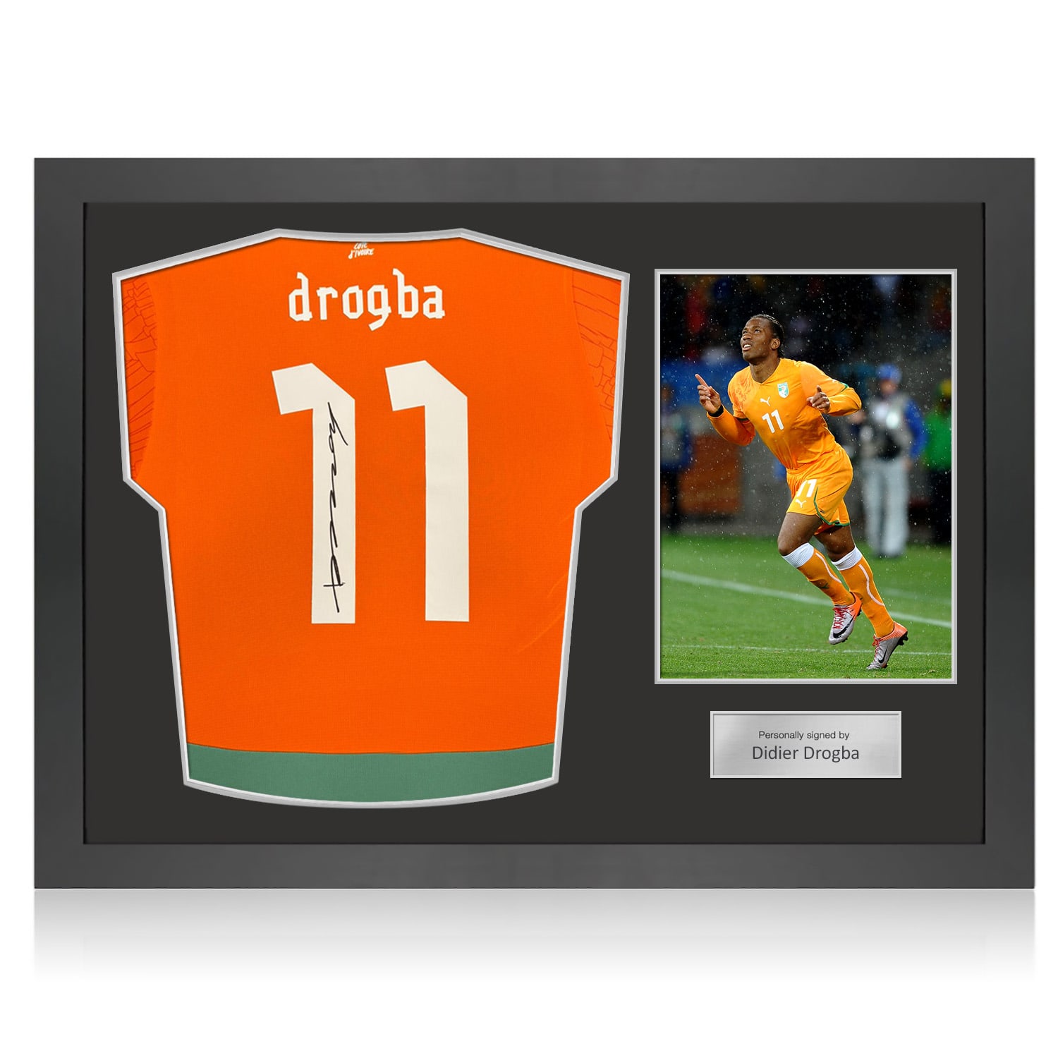 Didier Drogba Signed Ivory Coast 2024-25 Football Shirt. Icon Frame