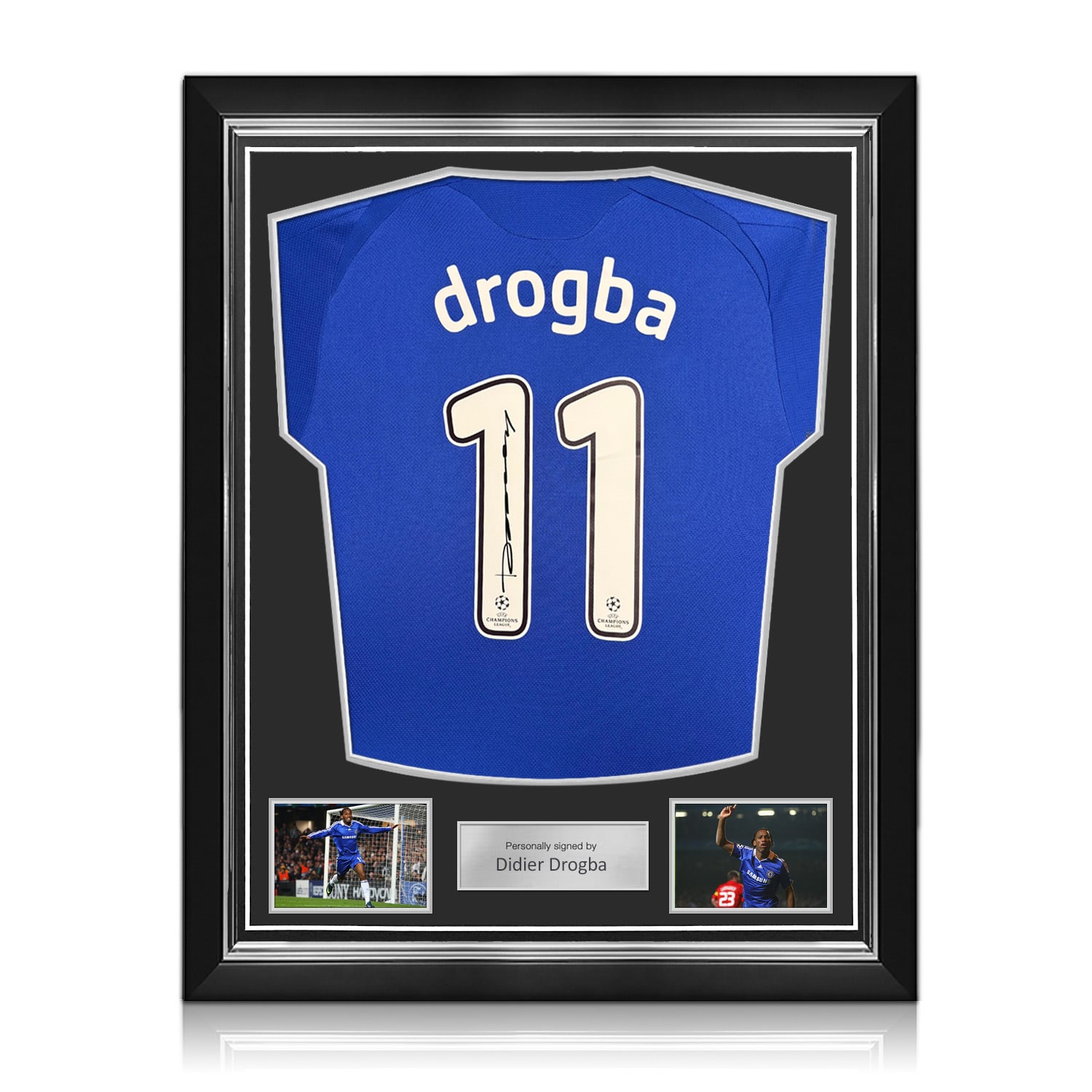 Didier Drogba Signed Original Chelsea 2008-09 Champions League Football Shirt (UCL Print) BNWT. Superior Frame