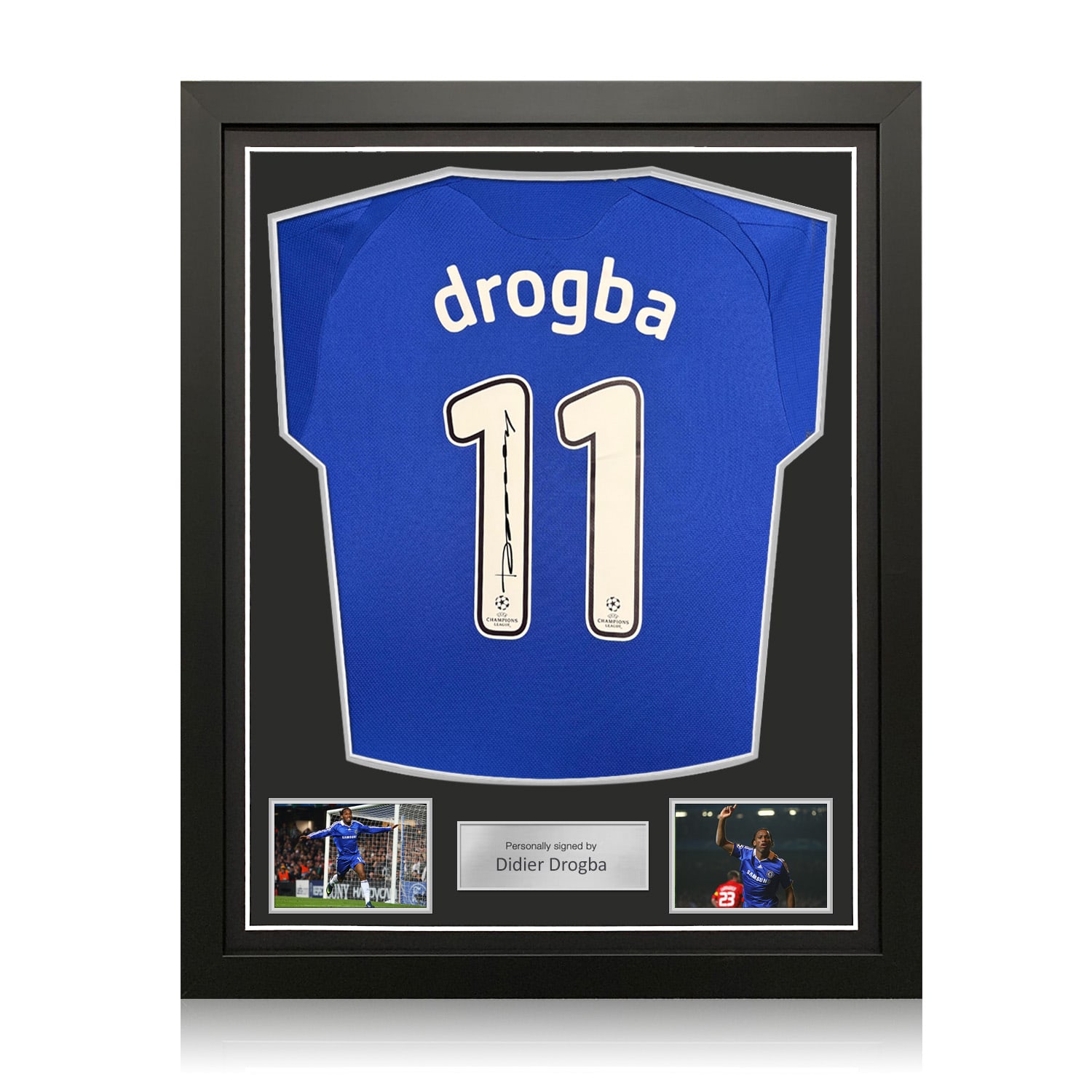 Didier Drogba Signed Original Chelsea 2008-09 Champions League Football Shirt (UCL Print) BNWT. Standard Frame