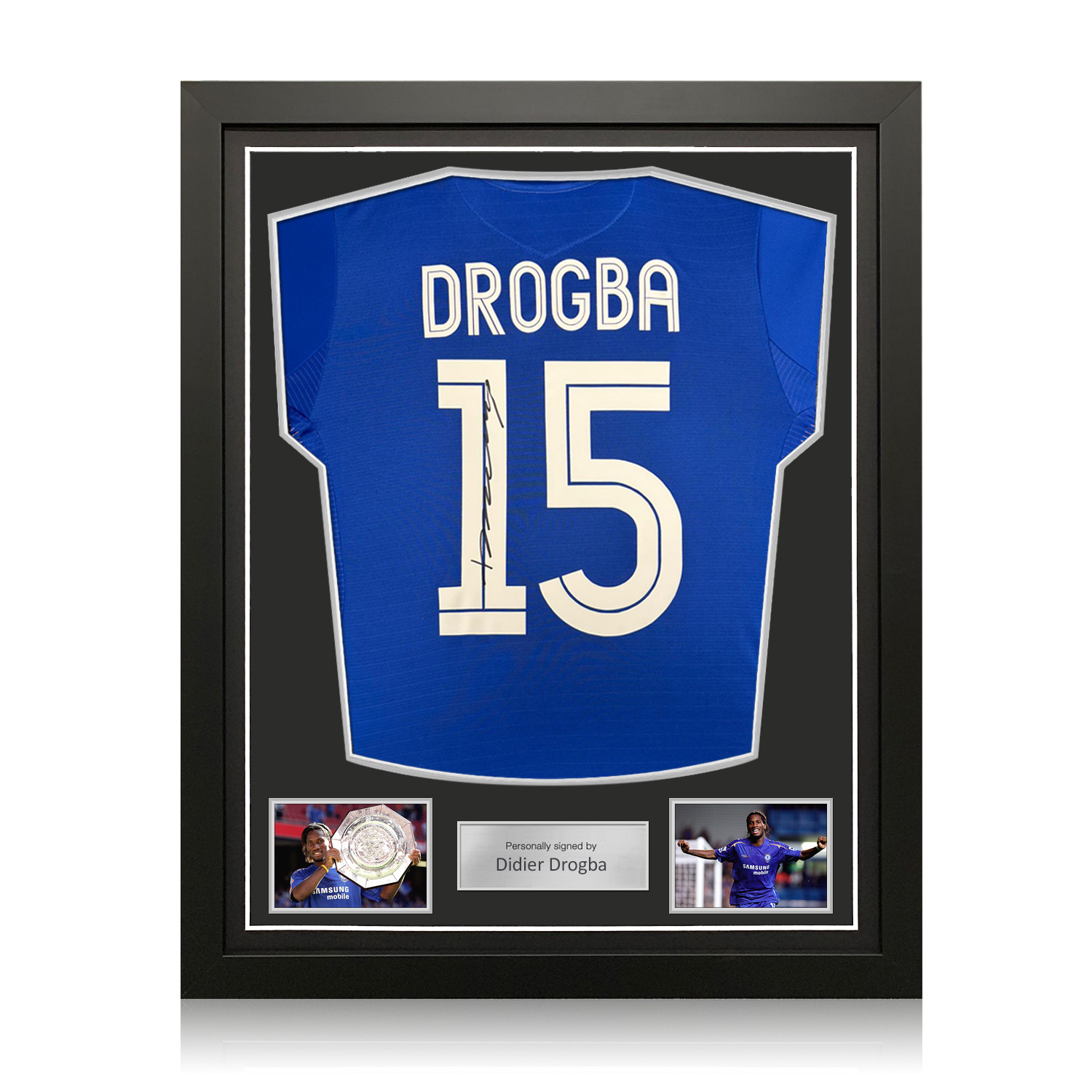 Didier Drogba Signed Original Chelsea 2005-06 Centenary Football Shirt (Original Print). Standard Frame