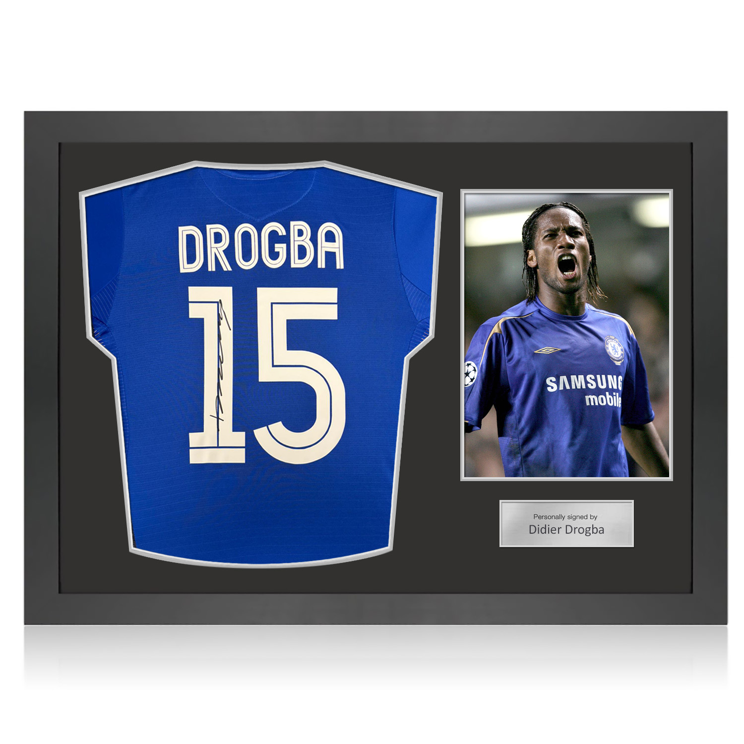 Didier Drogba Signed Original Chelsea 2005-06 Centenary Football Shirt (Original Print). Icon Frame