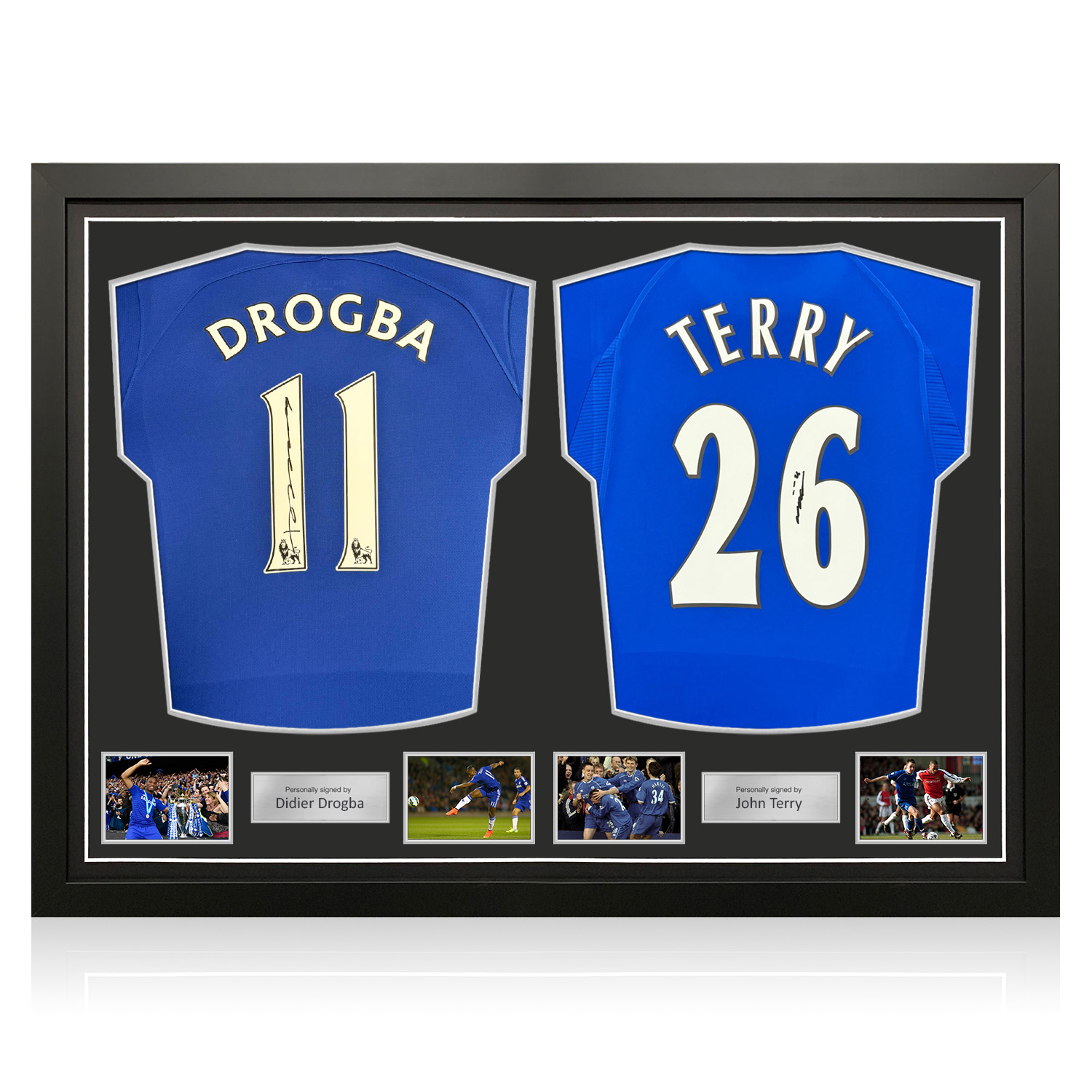 Didier Drogba & John Terry Signed Chelsea Football Shirts. Dual Frame
