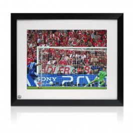 Didier Drogba Signed Chelsea Photo: Champions League Penalty. Framed