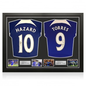 Eden Hazard & Fernando Torres Signed Chelsea 2023-24 Football Shirt. Dual Frame