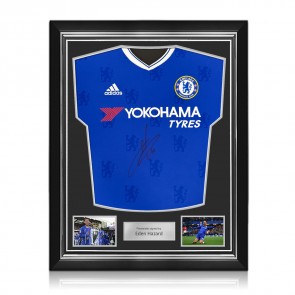 Eden Hazard Front Signed Chelsea 2016-17 Home Football Shirt. Superior Frame