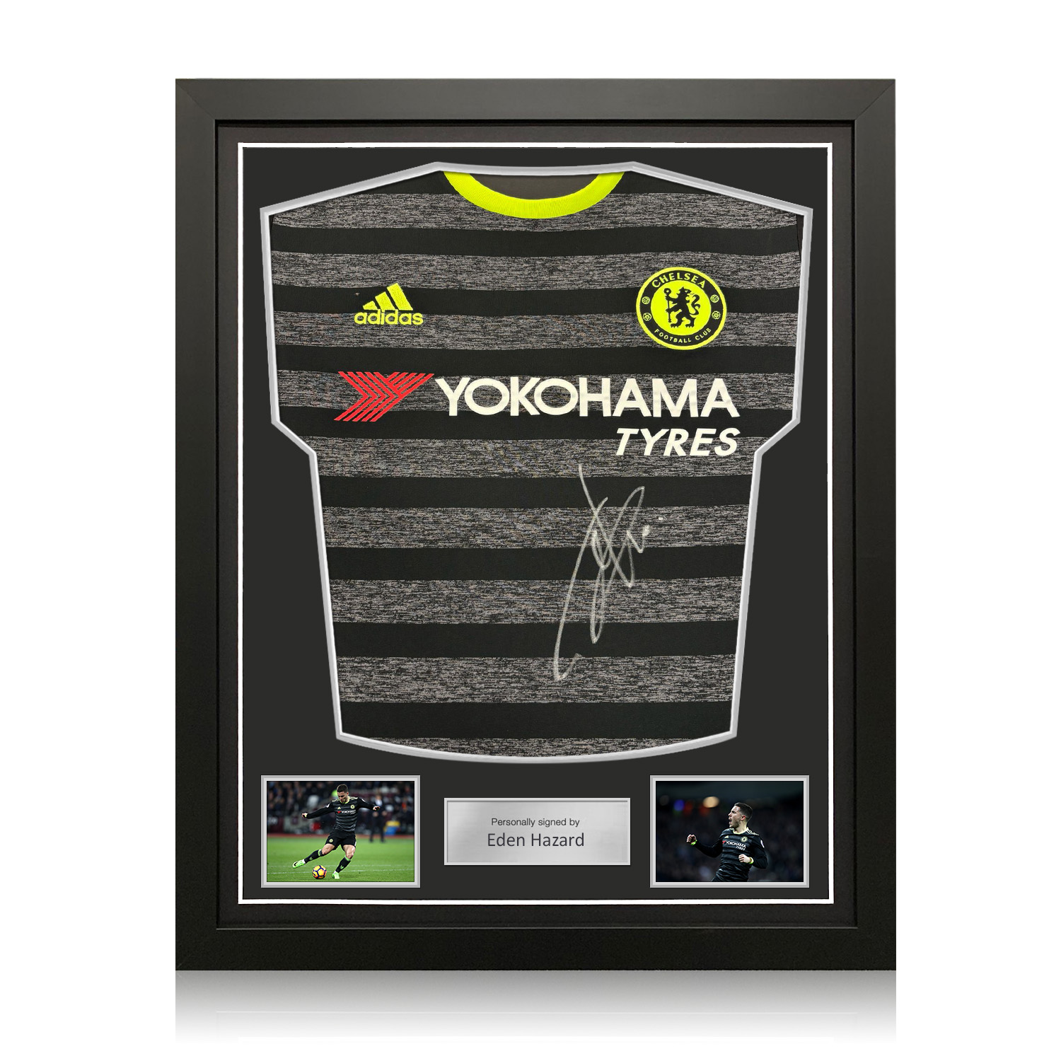 Eden Hazard Front Signed Chelsea 2016-17 Away Football Shirt. Standard Frame