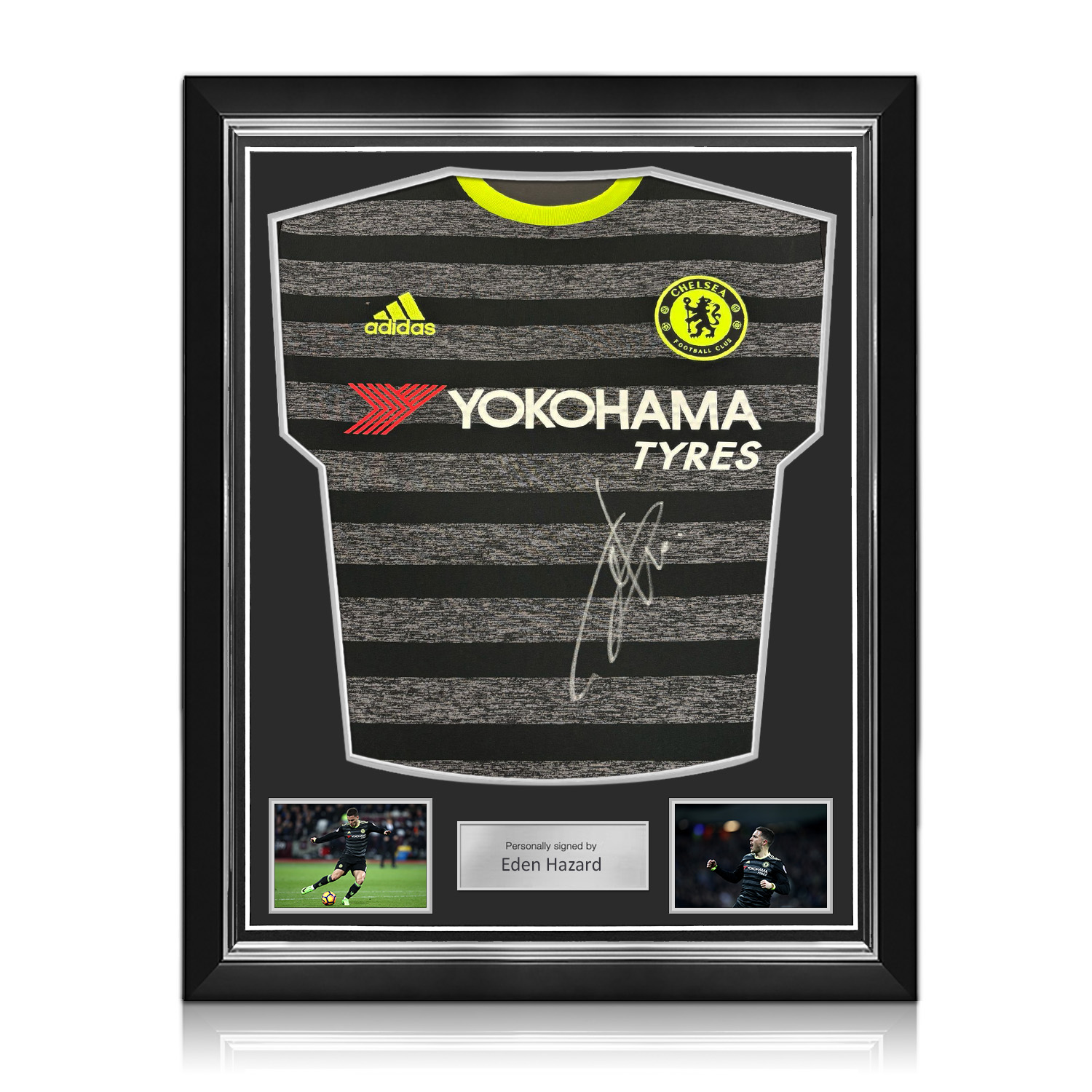 Eden Hazard Front Signed Chelsea 2016-17 Away Football Shirt. Superior Frame