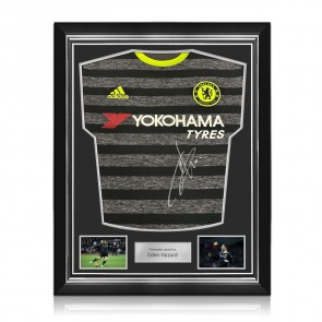 Eden Hazard Front Signed Chelsea 2016-17 Away Football Shirt. Superior Frame