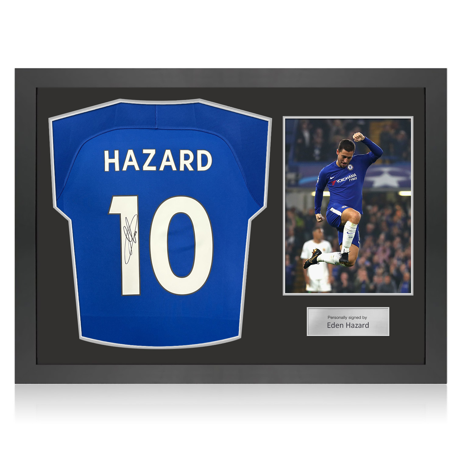 Eden Hazard Signed Original Chelsea 2017-18 Football Shirt. Icon Frame