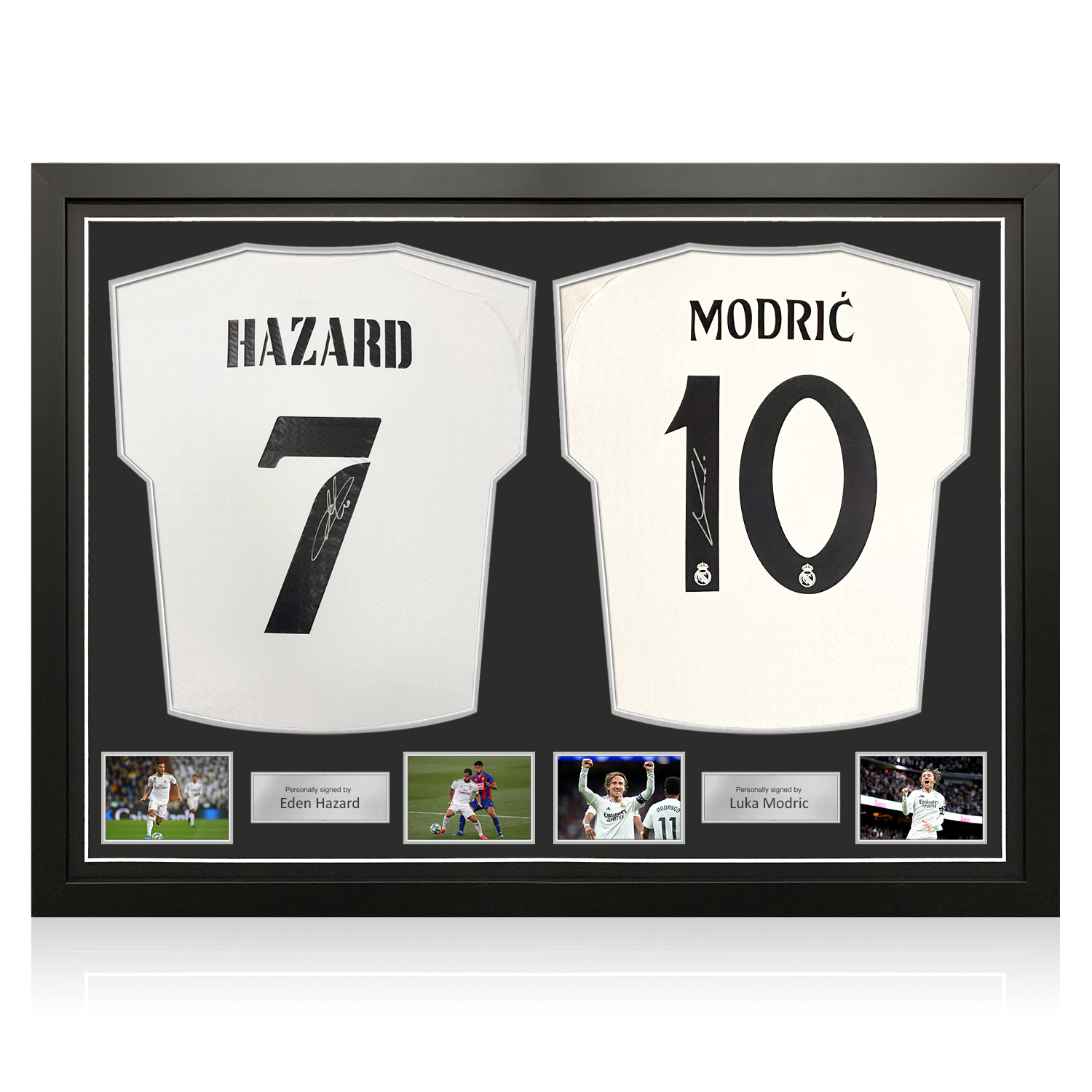 Eden Hazard & Luka Modric Signed Real Madrid 2024-25 Football Shirts. Dual Frame