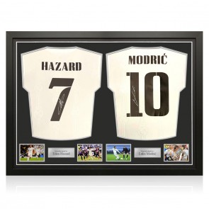 Eden Hazard & Luka Modric Signed Real Madrid 2022-23 Football Shirts. Dual Frame