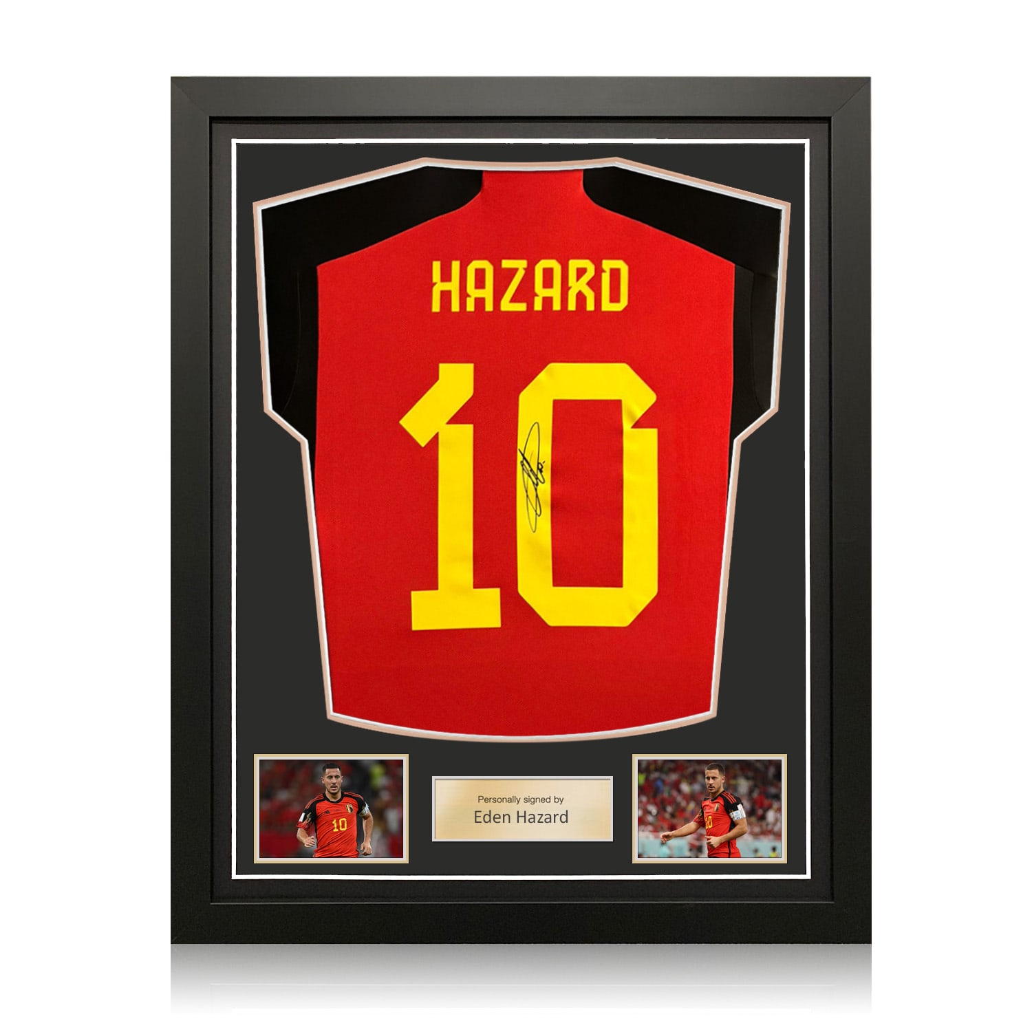 Eden Hazard Signed Belgium 2022 Home Football Shirt. Standard Frame