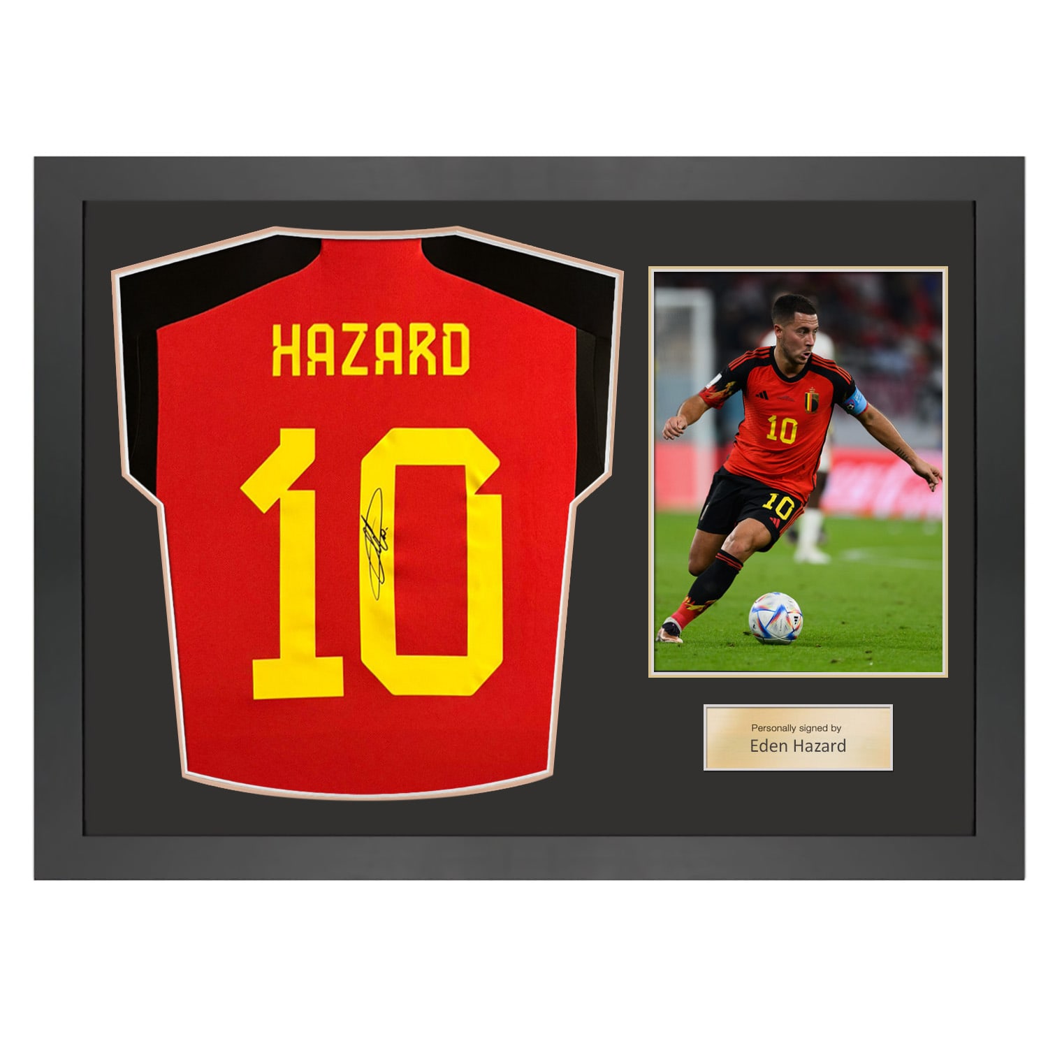 Eden Hazard Signed Belgium 2022 Home Football Shirt. Icon Frame
