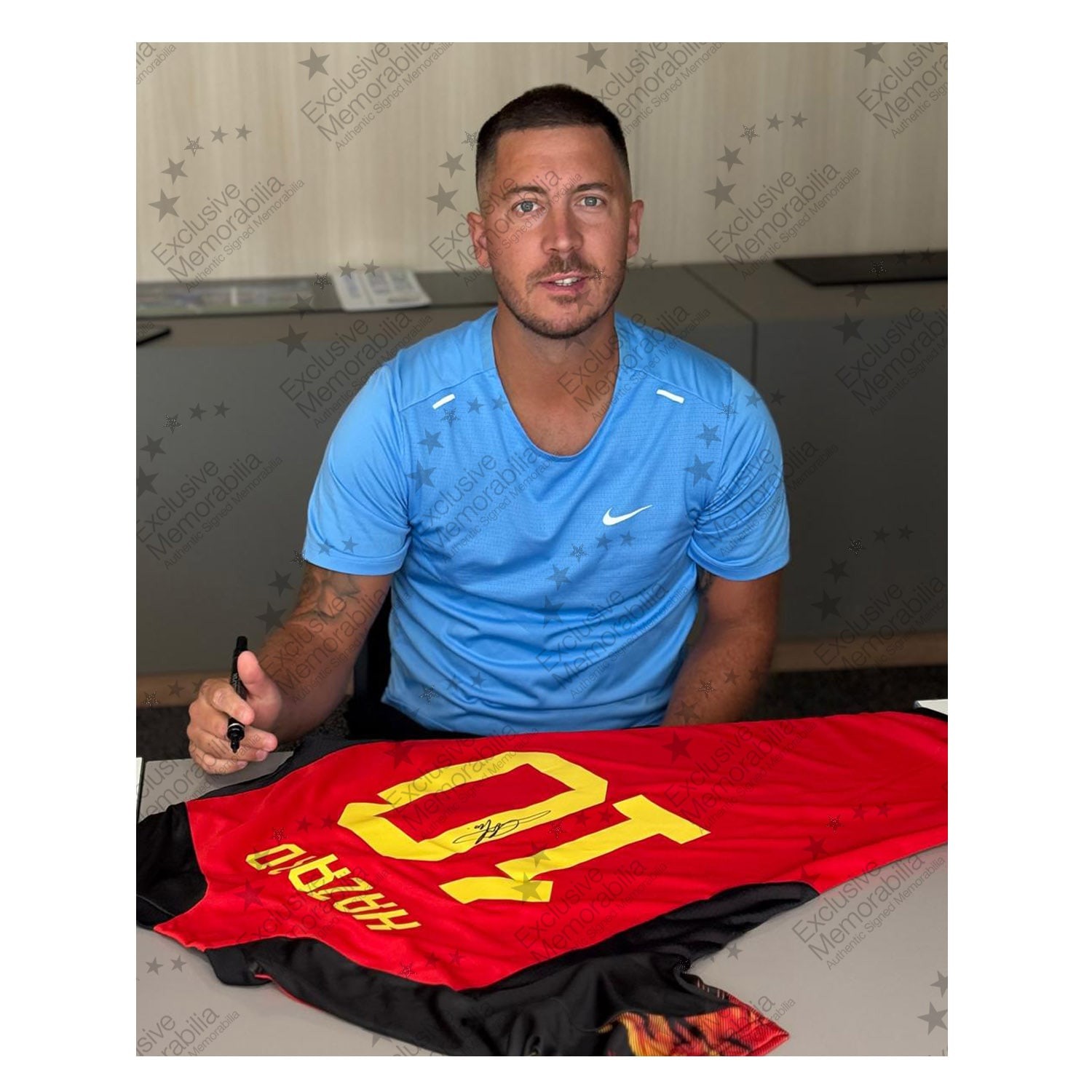 Eden Hazard Signed Belgium 2022 Home Football Shirt. Icon Frame