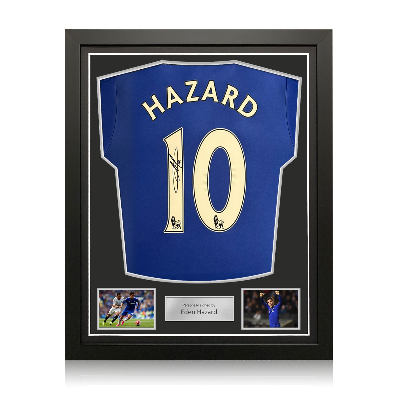 Eden Hazard Signed Chelsea 2015-16 Home Football Shirt. Standard Frame